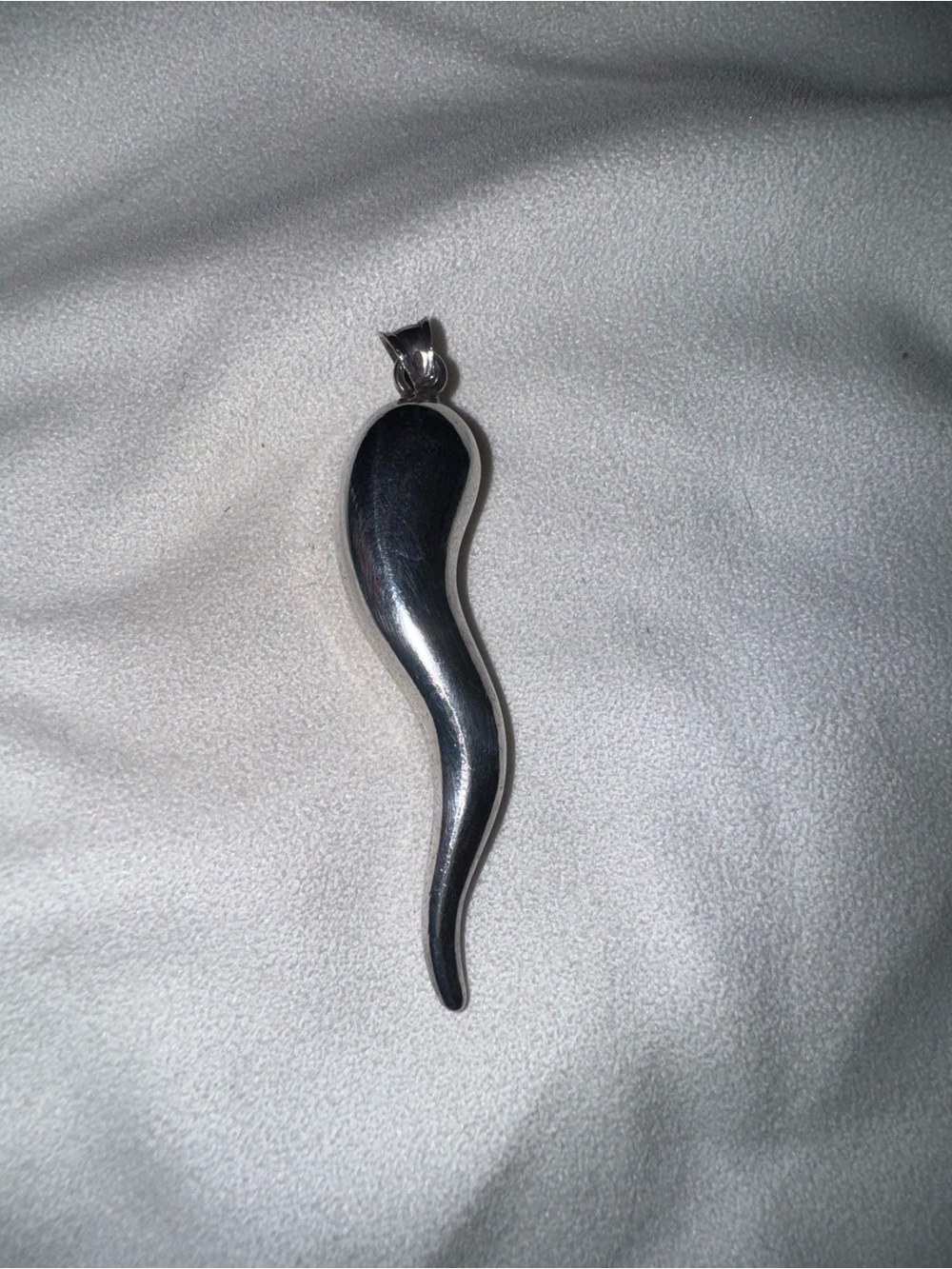 Vintage Sterling 7.3g Large Cornicello Italian Horn Protection Pendant, 2"